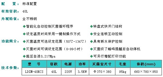 上海申安医疗器械/40立升智能型灭菌器LDZM-40KCS