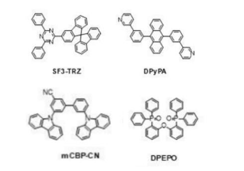 蓝光TADF材料SF3-TRZ、DPyPA、DPEPO、mCBP-CN、QPO与QP3O、DABNA-1、TADF荧光材料发光机制