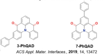 TADF材料：3-苯基喹啉[3,2,1-de]吖啶-5,9-二酮(3-PhQAD)和7-苯基喹啉[3,2,1-de]吖啶(7-PhQAD)的设计策略