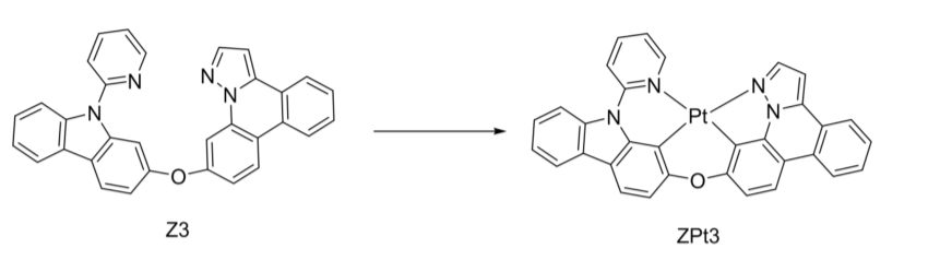 三个Pt(Ⅱ)配合物：以Pt(N^C^C^N)为配位方式的四齿配合物ZPt1,ZPt2和ZPt3的设计与合成路线