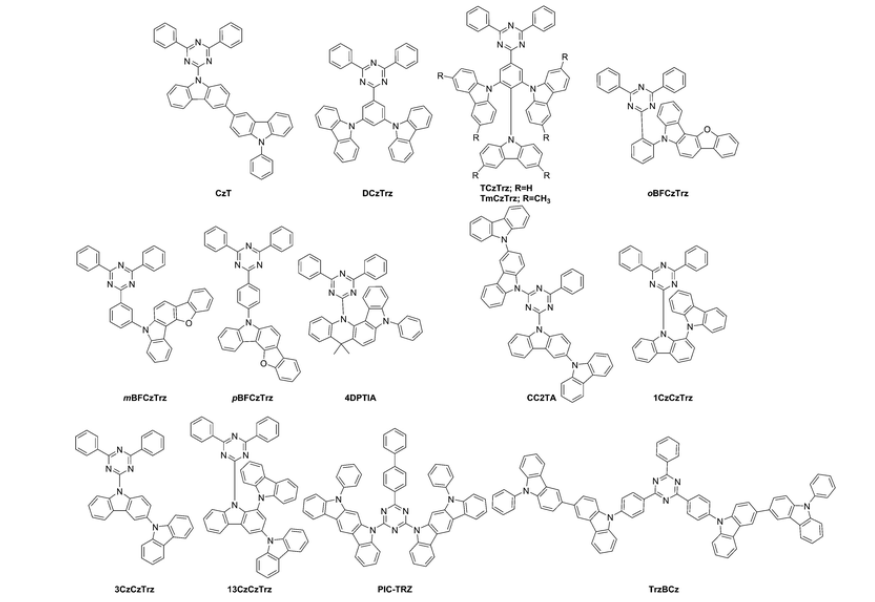 蓝色TADF发射体4DPTIA，CC2TA，1CzCz，Trz，3CzCzTrz，13CzCzTrz，PIC-TRZ，TrzBCz