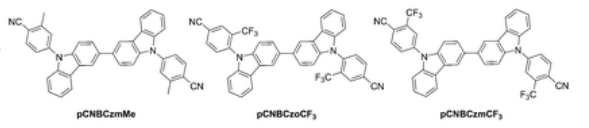 溶液处理的主体材料pCNBCzmMe，pCNBCzoCF 3和pCNBCzmCF 3的结构式