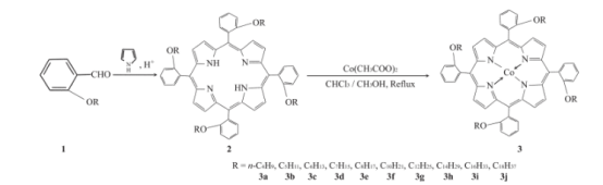 meso-四(邻烷氧基苯基)卟啉合钴(meso-T(2-ROP)PCo)紫红色固体产物