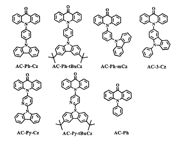 深蓝色荧光分子AC-Ph-Cz、AC-Ph-tBuCz、AC-Ph-mCz、AC-3-Cz、AC-Py-Cz以及AC-Py-tBuCz的合成