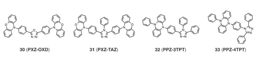 PXZ-OXD、PXZ-TAZ、PPZ-3TPT、PPZ-4TPT、PPZ-DPS或PXZ-DPS、DMAC-DPS等TADF材料的设计合成