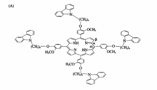 四-[3-甲氧基-4-(N-咔唑)正丁氧苯基]卟啉(4C4-TPP)和四-[3-甲氧基-4-(N-咔唑)正己氧苯基]卟啉(4C6-TPP)结构相似侧链不同的卟啉化合物