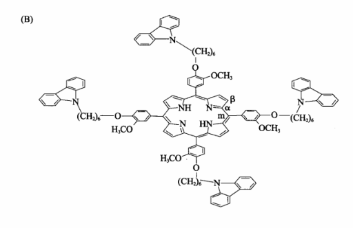 四-[3-甲氧基-4-(N-咔唑)正丁氧苯基]卟啉(4C4-TPP)和四-[3-甲氧基-4-(N-咔唑)正己氧苯基]卟啉(4C6-TPP)结构相似侧链不同的卟啉化合物