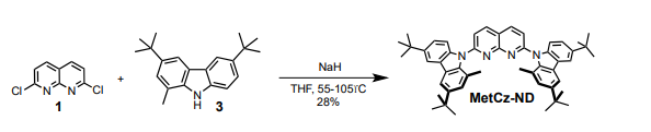 深蓝色TADF | 含甲基的咔唑3-丁基9H-咔唑和甲基硼酸tCz-ND和MetCz-ND的定制合成