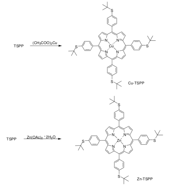 亮紫色固体5,10,15-三对氯苯基-20-邻(α-氧基硬脂酸)苯基卟啉(TSPP)及其金属铜Cu-TSPP、锌卟啉配合Zn-TSPP