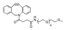 DBCO-mPEG 5KDa，dbco激活的pegy消融试剂通过一个无铜的“点击化学”反应与azides反应，形成一个稳定的三氮唑