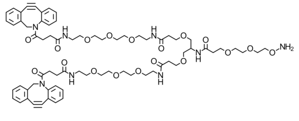 Aminooxy-PEG2-bis-PEG3-DBCO的分子式:C70H92N8O18，分子量:1333.52