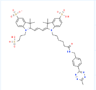 Sulfo-Cy3-Methyltetrazine CAS:1801924-47-9的分子式：C42H49N7O10S3，分子量:908.08