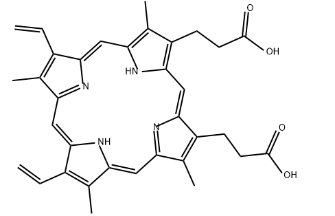 原卟啉CAS:553-12-8英文名称:ProtoporphyrinIX|分子式:C34H34N4O4  分子量:562.66