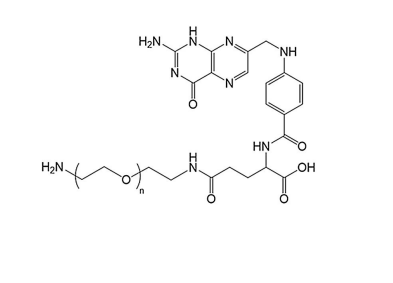 FA-PEG-NH2,MW:5000 叶酸-聚乙二醇-氨基的结构式