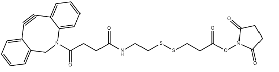 DBCO-CONH-S-S-NHS ester，cas:1435934-53-4，二苯并环辛基双硫键 N -羟基琥珀酰亚胺酯的结构式