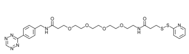 Tetrazine-PEG4-SSPy的分子式:C28H37N7O6S2，分子量:631.77