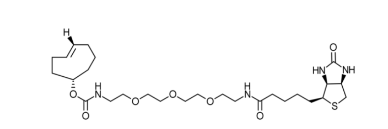 TCO-PEG3-Biotin  TCO将通过反电子需求Diels-Alder环加成反应与四嗪反应，形成稳定的二氢哒嗪键