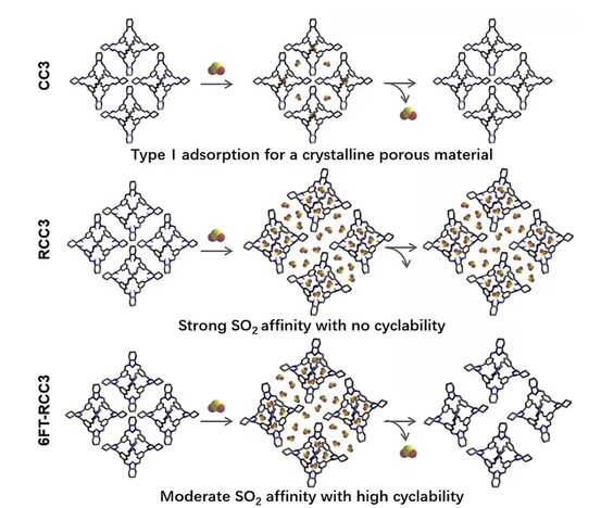 三种含氮官能团分子笼吸附SO2气体的介绍(亚胺笼CC3、仲胺笼RCC3、叔胺笼6FT-RCC3)