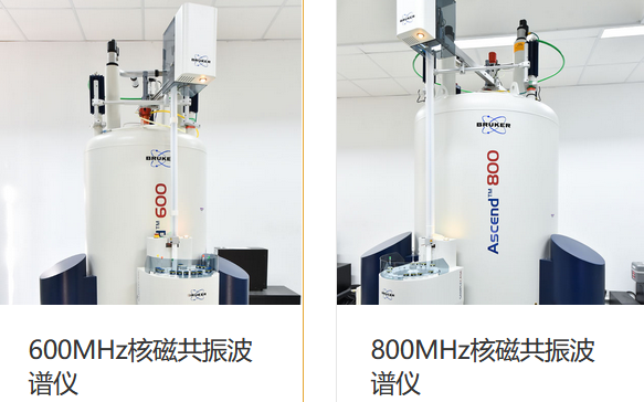 配备超低温反相TCI探头和自动进样设备，可以检测样品1H/13C/15N/2H信号1H/13C/15N/2H/19F 信号