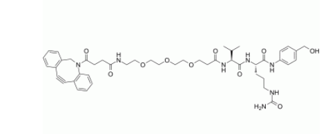 DBCO-PEG4-Propionic-Val-Cit-PAB的分子式:C46H59N7O10，分子量:870.00