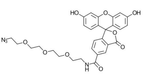 5-FAM-PEG3-azide铜催化点击化学用FAM（荧光素）炔烃，高纯度（97+%）5-异构体。该化合物具有很好的水溶性。