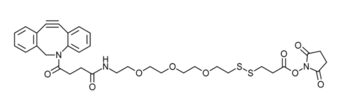 DBCO-PEG3-SS-NHS的分子式:C34H39N3O9S2，分子量:697.2
