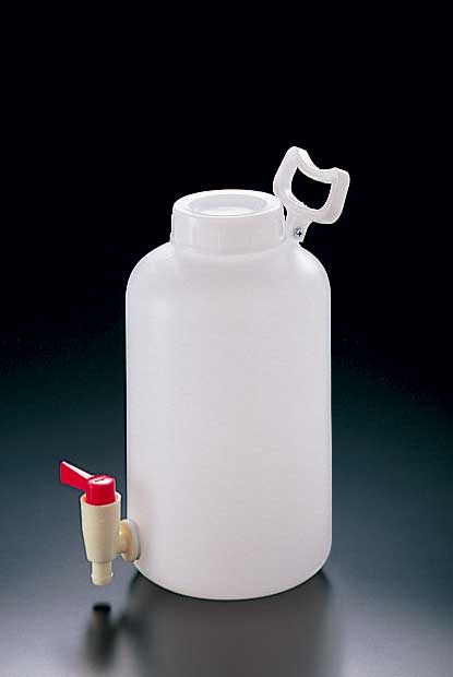 PE附水龙头手提广口瓶（容量：5L，单个提手，螺旋水龙头大小：20A）