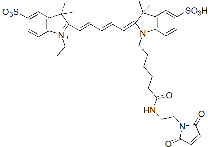 Sulfo-Cy5-E Maleimide（磺酸基-Cy5-乙基马来酰亚胺） 货号:               YM0068  规格:               1mg